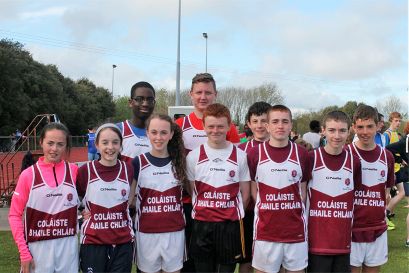 Some of the students from Coláiste Bhaile Chláir who competed in the South Connacht Track and Field Final. 