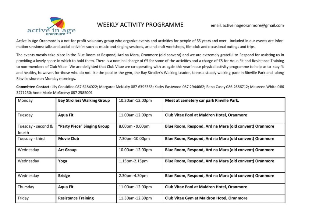 Active in Age Oranmore Programme Winter 2016
